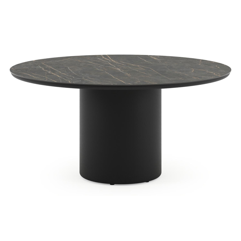 Amico tuintafel rond in zwart aluminium en volkeramiek Black Obsession - Dia. 148 x H 73.5 cm