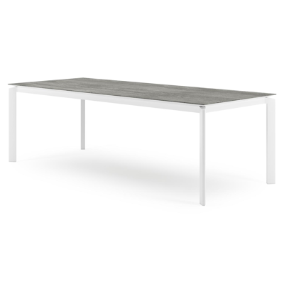 Cirello tuintafel rechthoekig in wit aluminium en volkeramiek Aspen Grey - L 240 x B 100 x H 75 cm