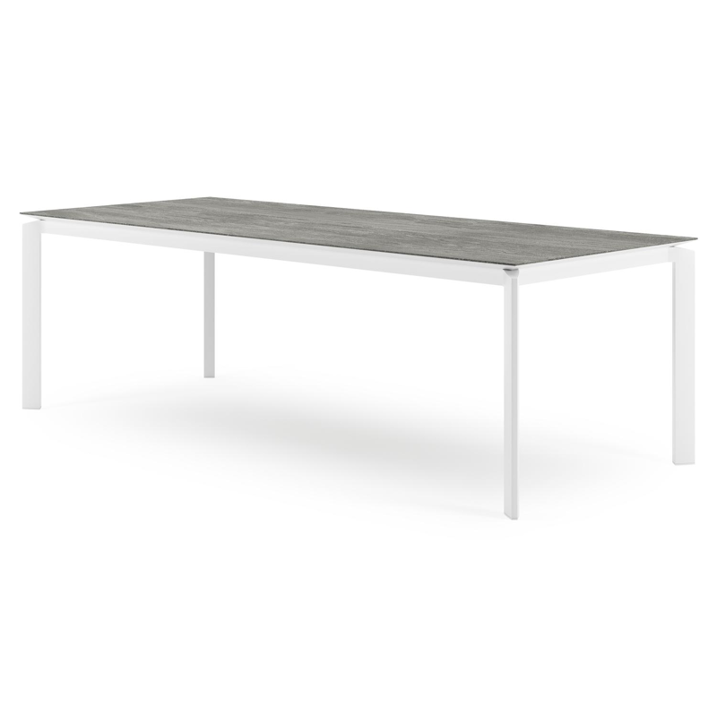 Cirello tuintafel rechthoekig in wit aluminium en volkeramiek Aspen Grey - L 240 x B 100 x H 75 cm