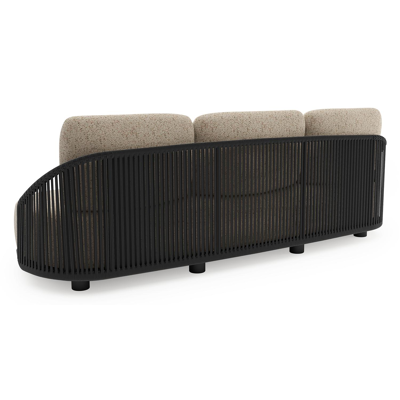 Vadelo loungebank in zwart aluminium en zwart verticaal geweven ronde rope met bora jungle all weather cosytica kussen