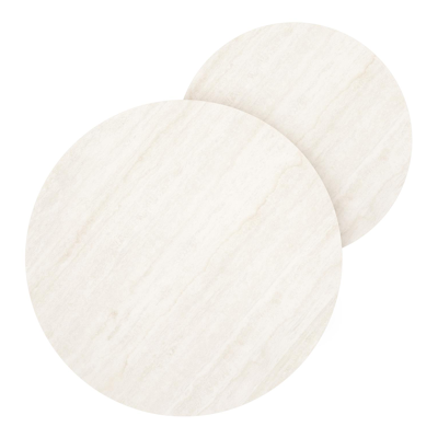 Ensemble de 2 tables d'appoint Lacrima ronde en blanc aluminium et céramique pleine Travertino Bianco - Diam. 85 x Haut. 35 cm