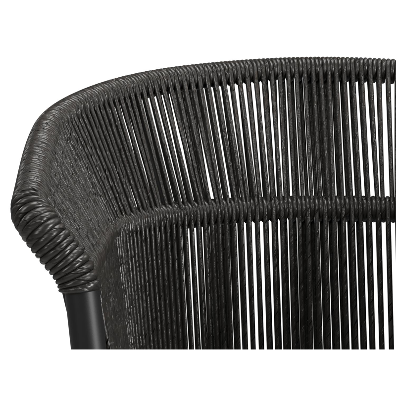 Matera stapelbare tuinstoel in zwart aluminium en zwart gedraaide ronde wicker met kussen in sky black weather+ softtouch