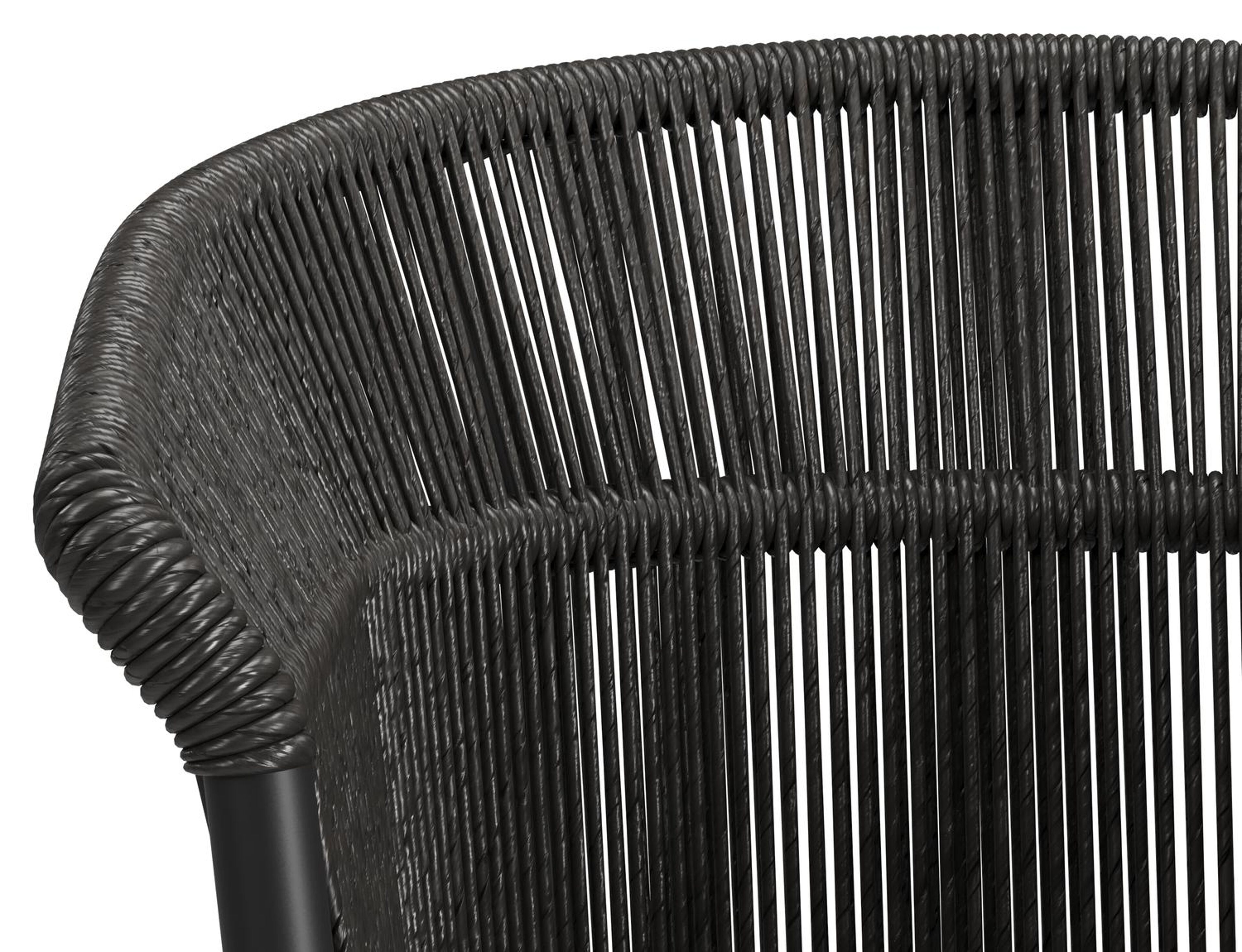 Matera stapelbare tuinstoel in zwart aluminium en zwart gedraaide ronde wicker met kussen in sky black weather+ softtouch