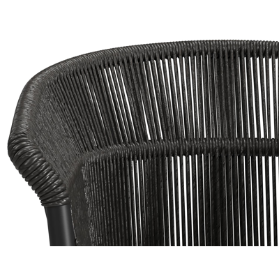 Matera stapelbare tuinstoel in zwart aluminium en zwart gedraaide ronde wicker met kussen in sky black weather+ softtouch