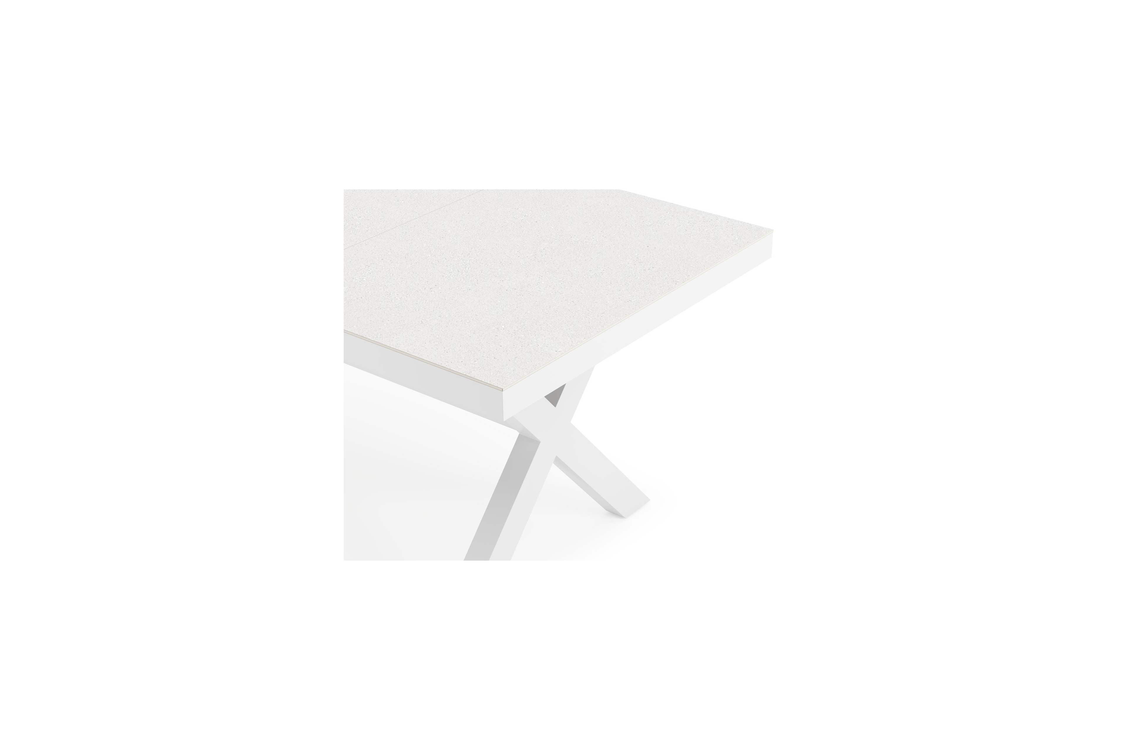 Bahia tuinset rechthoekig in wit aluminium en sintered stone grijs met 6 Bahia tuinstoelen