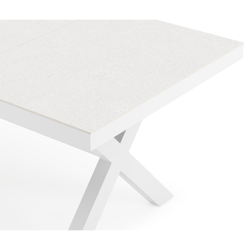 Bahia tuintafel rechthoekig in wit aluminium en sintered stone grijs - L 200 x B 92 x H 75 cm
