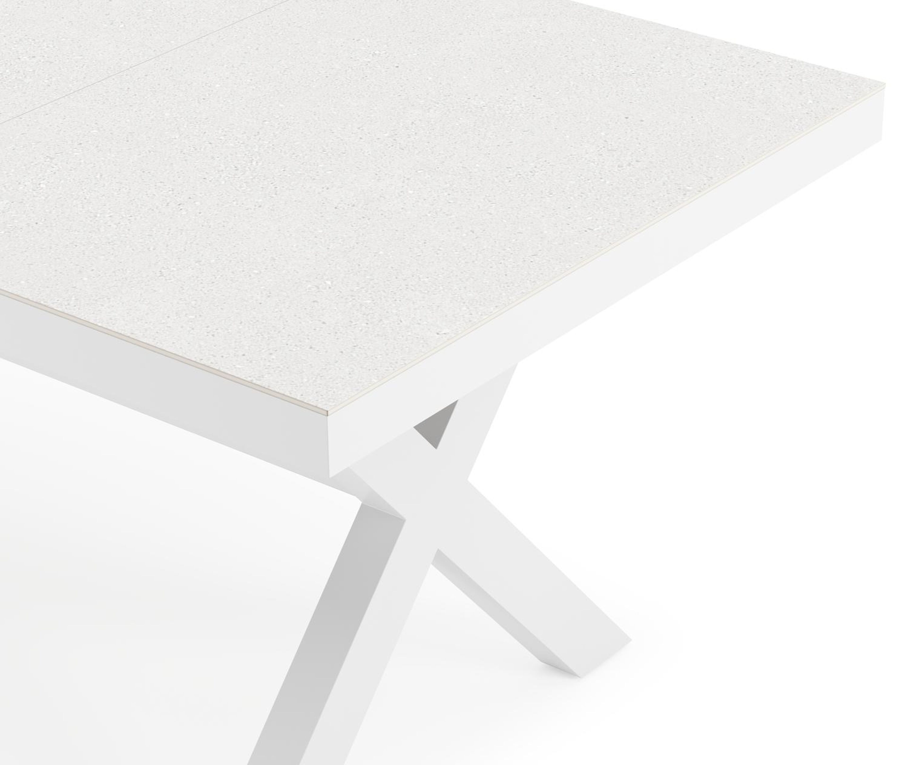 Bahia tuinset rechthoekig in wit aluminium en sintered stone grijs met 6 Bahia tuinstoelen