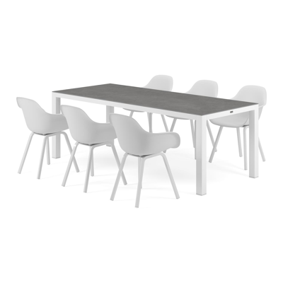 Varese tuinset in wit aluminium en grijs volkeramiek tafelblad met 6 Puglia tuinstoelen