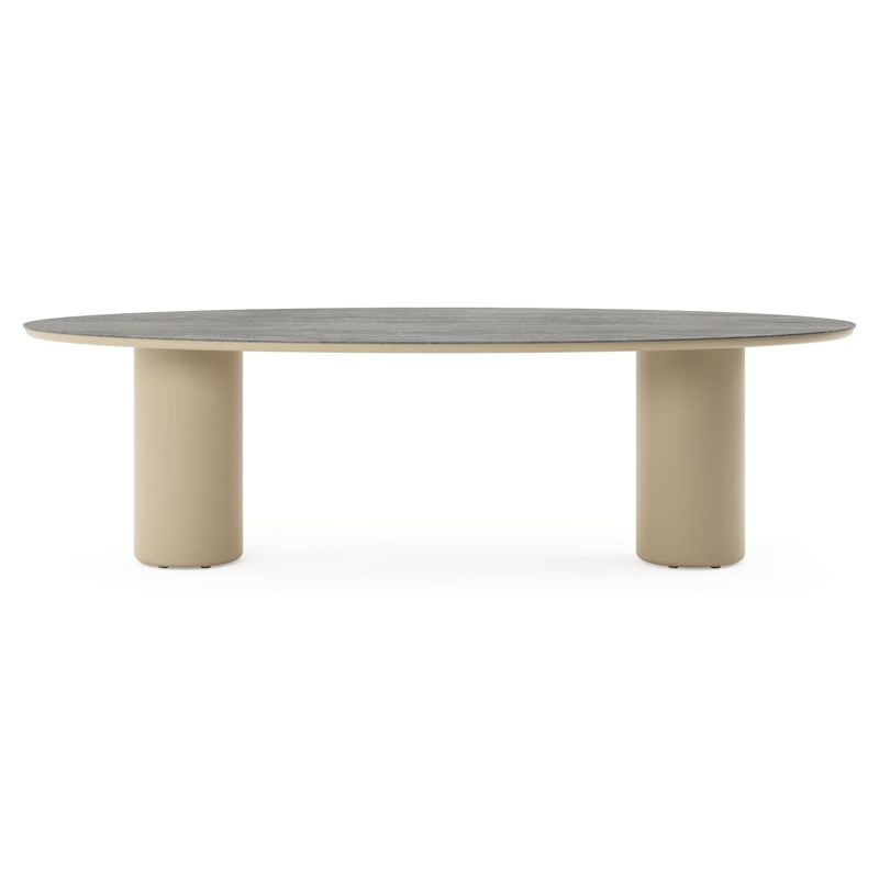 Amico tuintafel ovaal in beige aluminium en volkeramiek Aspen Grey - L 260 x B 125 x H 73.5 cm
