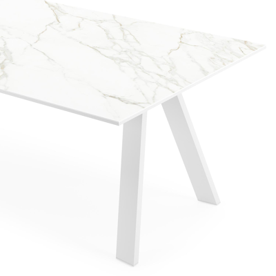 Cesano tuintafel in wit aluminium en volkeramiek calacatta - L 240 x B 100 x H 75 cm