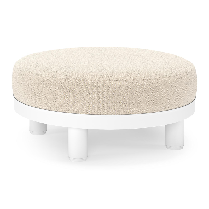 Donato lounge poef in wit aluminium met All Weather Sunbrella® Luxe Lopi Sand kussen