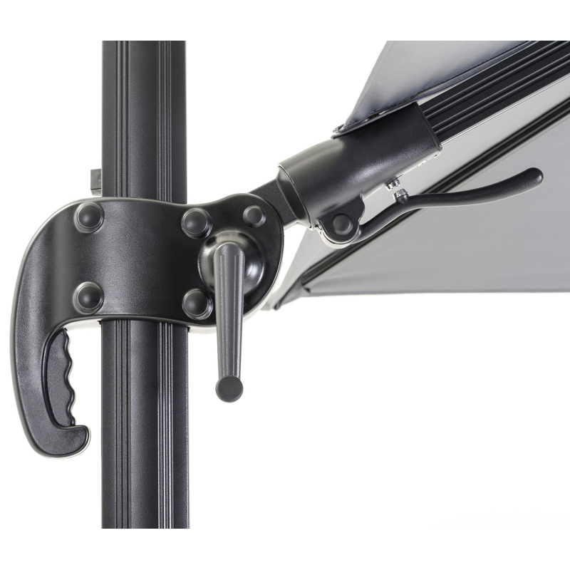 Avola zweefparasol met tiltfunctie in zwart aluminium met grijs sunbrella® premium parasoldoek - L1 300 x L2 300 cm (zonder voet)