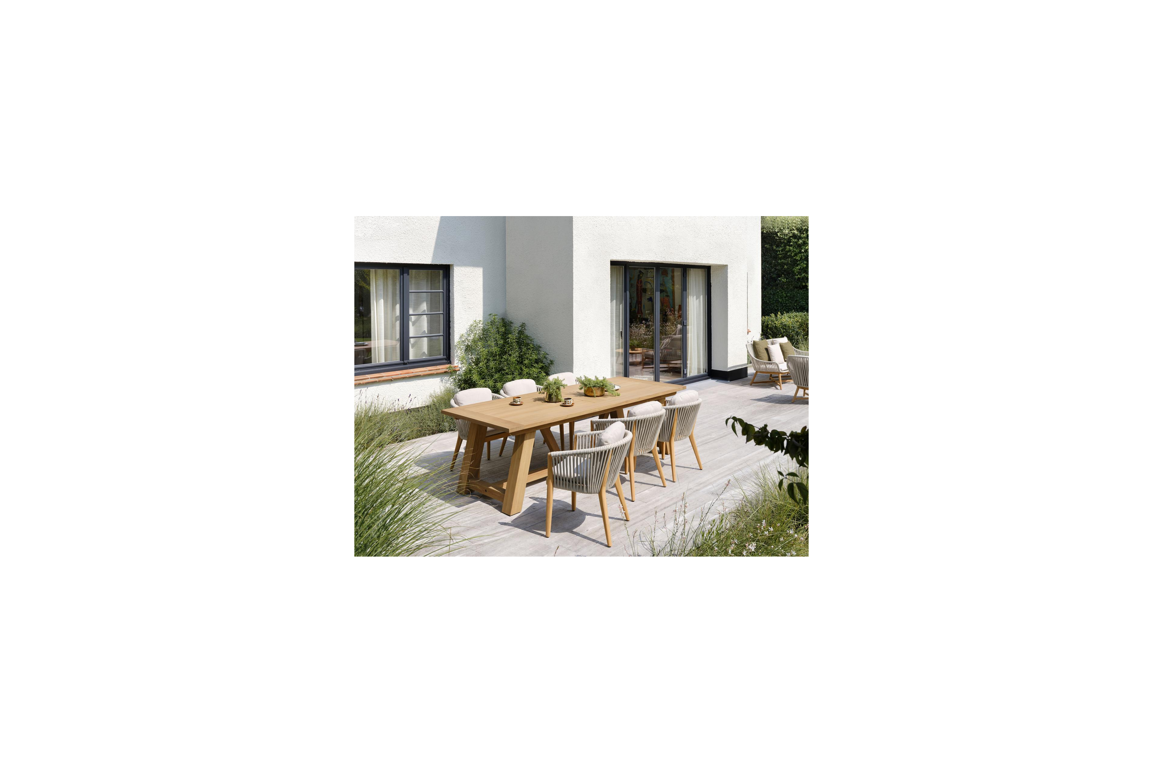 Orso tuinstoel in teak en beige verticaal geweven luxe vlakke rope