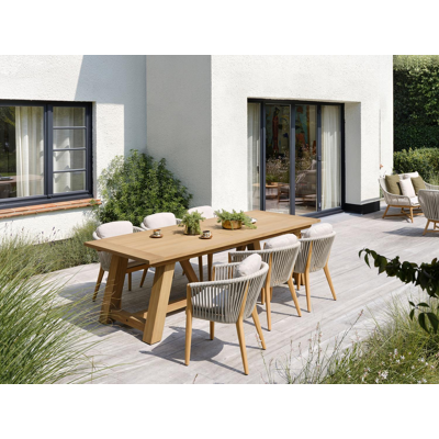 Orso tuinstoel in teak en beige verticaal geweven luxe vlakke rope