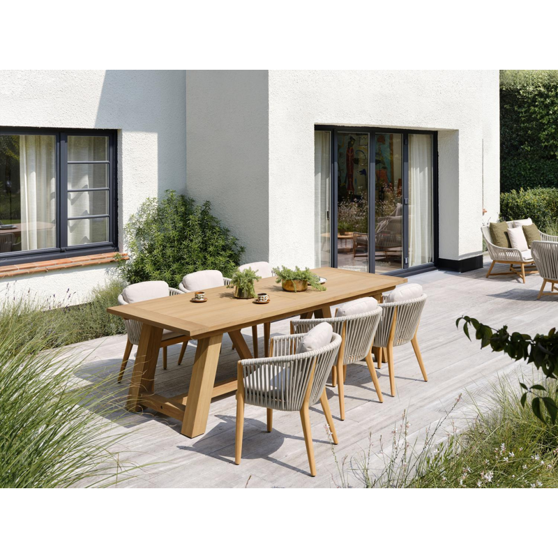 Orso tuinstoel in teak en beige verticaal geweven luxe vlakke rope