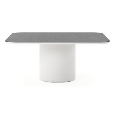Amico low dining tuintafel afgerond vierkant in wit aluminium en volkeramiek Basalt Black - L 148 x B 148 x H 61 cm