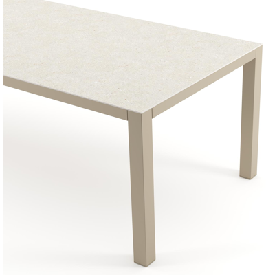 Table de jardin Como rectangulaire en aluminium beige et céramique pleine Shilin - Lg. 240 x Lrg. 100 x Haut. 73 cm