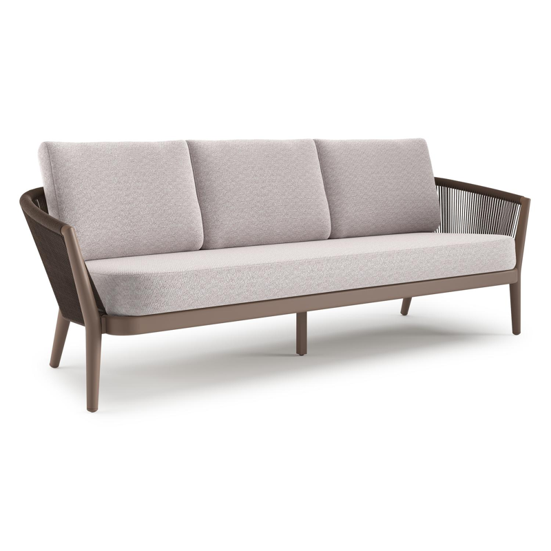 Orso loungebank in taupe aluminiumen zwart verticaal geweven ronde rope met Wander Gobi all weather sunbrella® luxe kussen