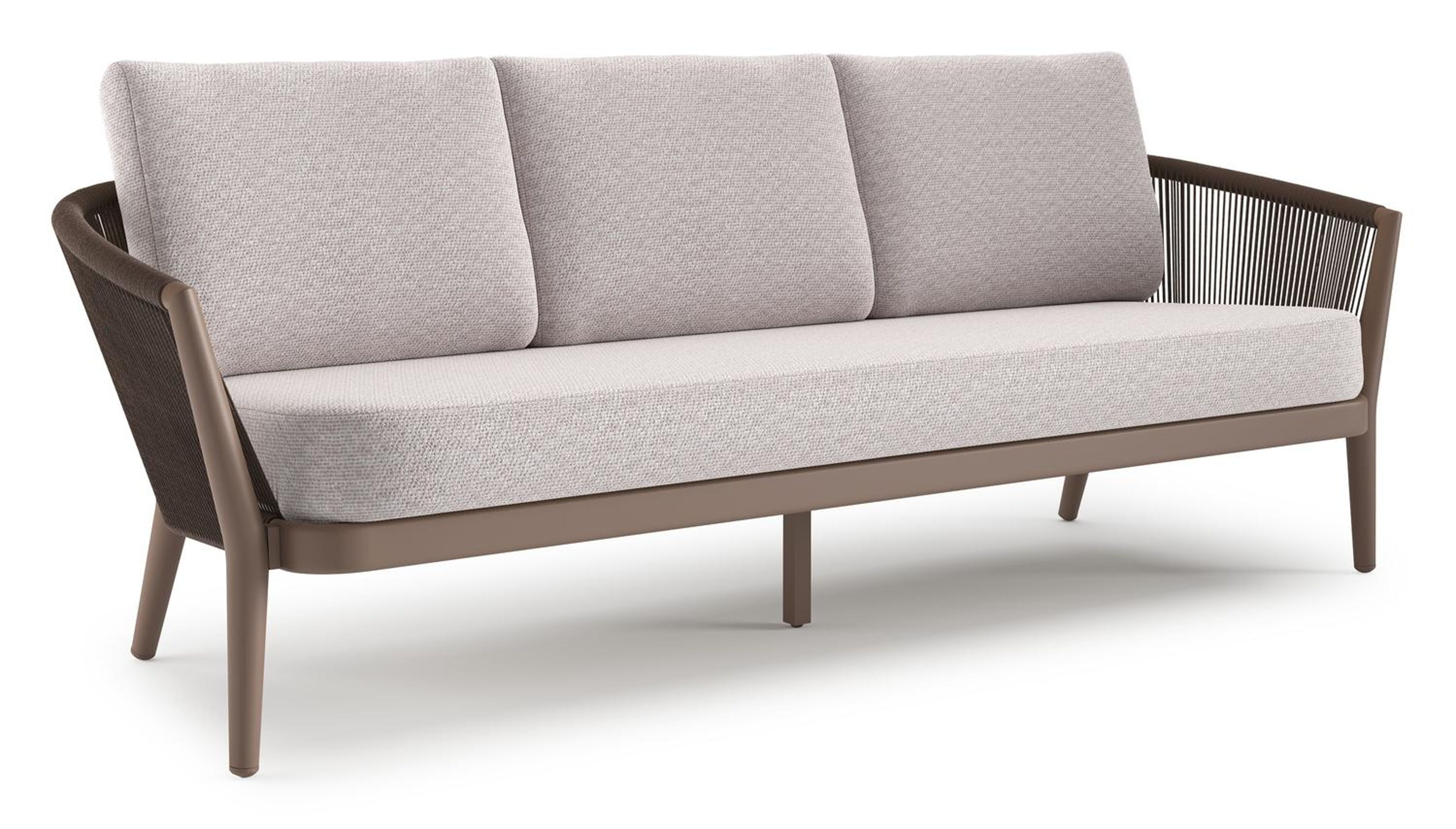 Orso loungebank in taupe aluminiumen zwart verticaal geweven ronde rope met Wander Gobi all weather sunbrella® luxe kussen