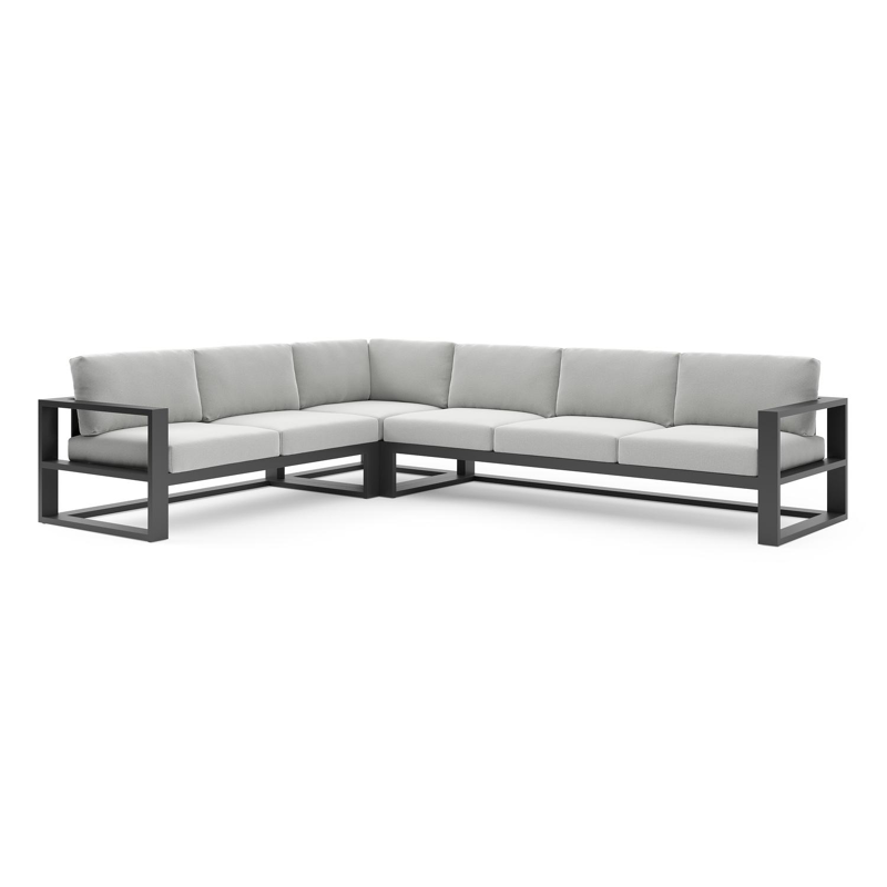 Verato loungehoek in zwart aluminium met natte grey chine all weather sunbrella® luxe kussen