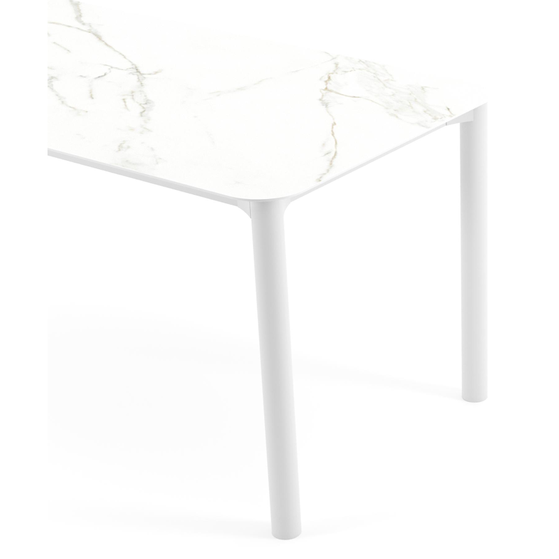 Orso tuintafel rechthoekig afgerond in wit aluminium en volkeramiek Calacatta - L 200 x B 80 x H 75 cm