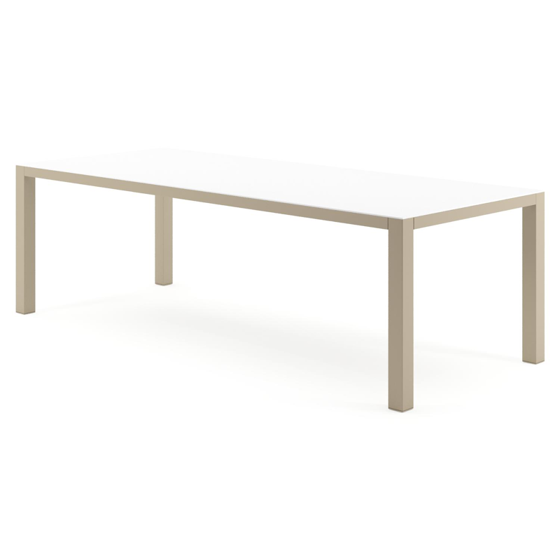 Como tuintafel rechthoekig in beige aluminium en volkeramiek Arctic White - L 240 x B 100 x H 73 cm