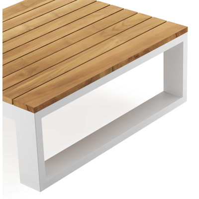 Verato tussentafel in wit aluminium en naturel teak - L 73 x B 88 x H 31,5 cm