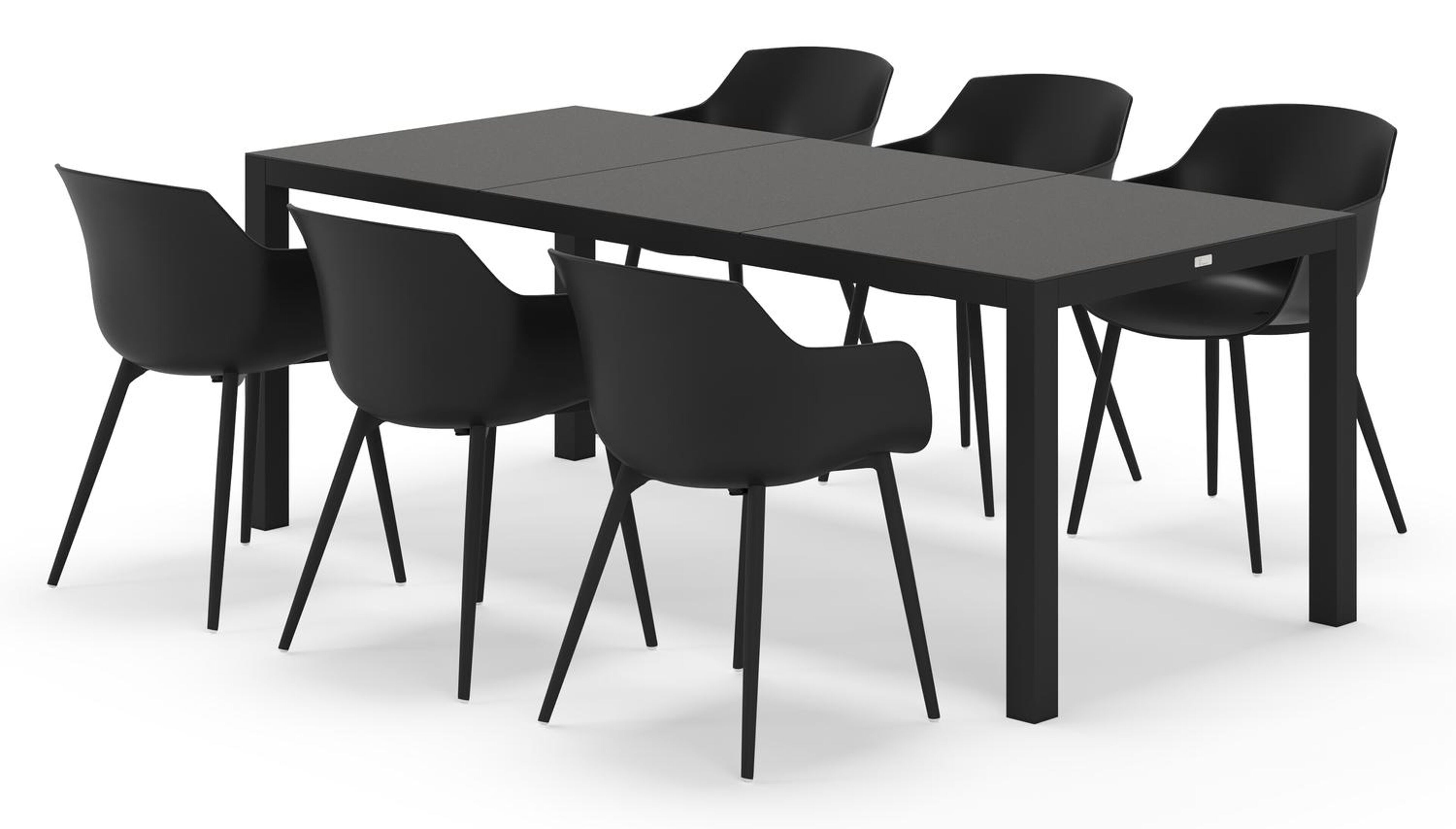 Toma ensemble de jardin rectangulaire en aluminium noir et sintered stone noir avec 6 Paco chaises de jardin