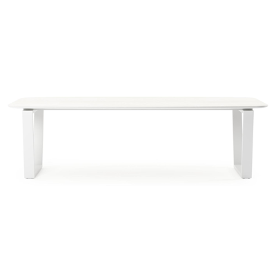 Pagino tuintafel bootvorm in wit aluminium en volkeramiek calista - L 255 x B 115 x H 73 cm