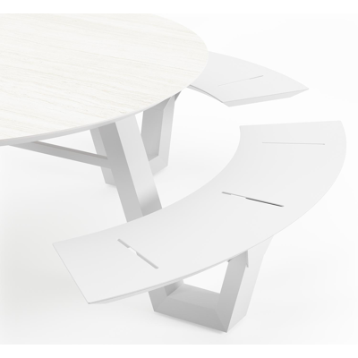 Rondino picknicktafel in wit aluminium en volkeramiek calista tafelblad - Dia. 148 x H 71.5 cm