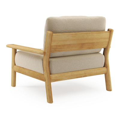 Amaro loungestoel in teak met althea camel all weather cosytica kussen