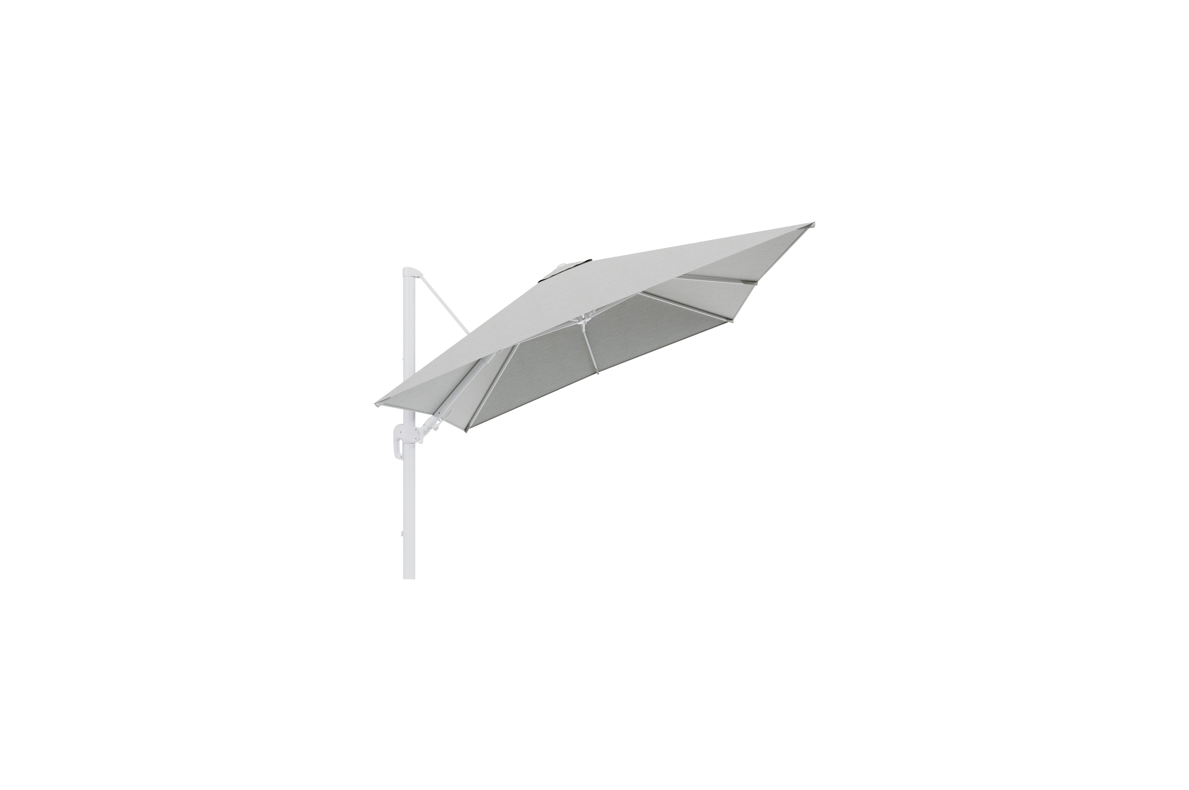 Rufina zweefparasol met tiltfunctie in wit aluminium met grijs sunbrella® premium parasoldoek - L1 300 x L2 300 cm (zonder voet)