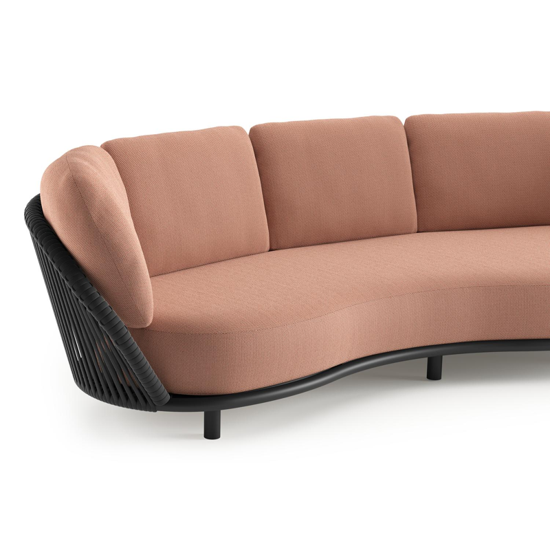 Lupino loungeset in zwart aluminium en zwart verticaal geweven luxe vlakke brede rope met lopi fawn all weather sunbrella® luxe kussen