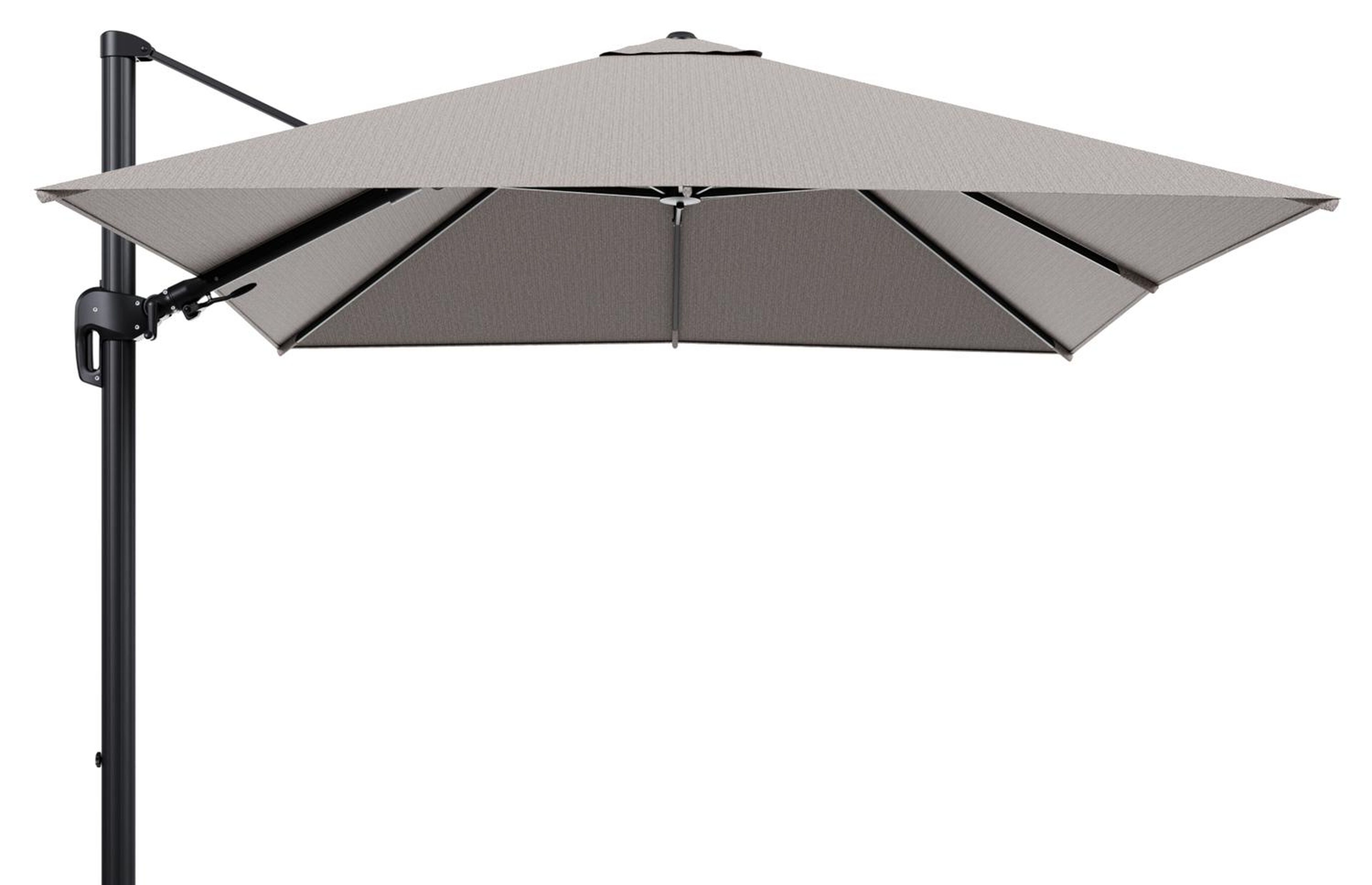 Rufina zweefparasol tiltfunctie in zwart aluminium en parasoldoek in All Weather Sunbrella® Luxe Wander Granite  - L1 300 x L2 300 cm (zonder voet) (zonder voet)