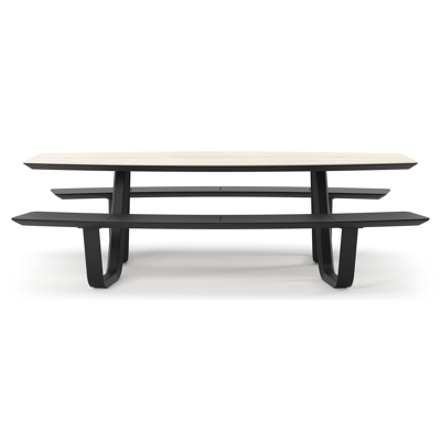 Forno picknicktafel bootvorm in zwart aluminium en volkeramiek Travertino Bianco - L 240 x B 181 x H 72 cm