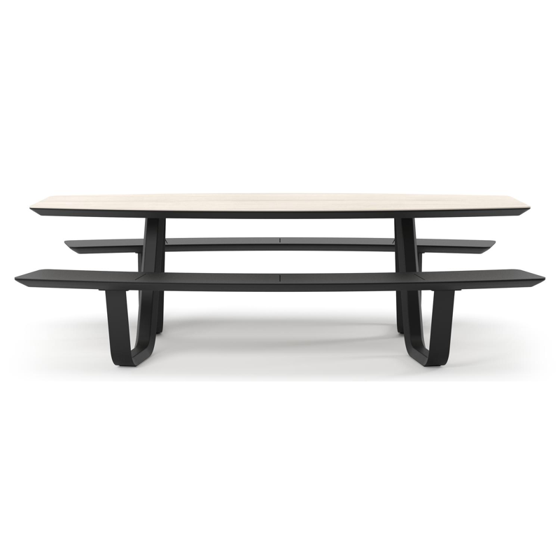 Forno picknicktafel bootvorm in zwart aluminium en volkeramiek Travertino Bianco - L 240 x B 181 x H 72 cm