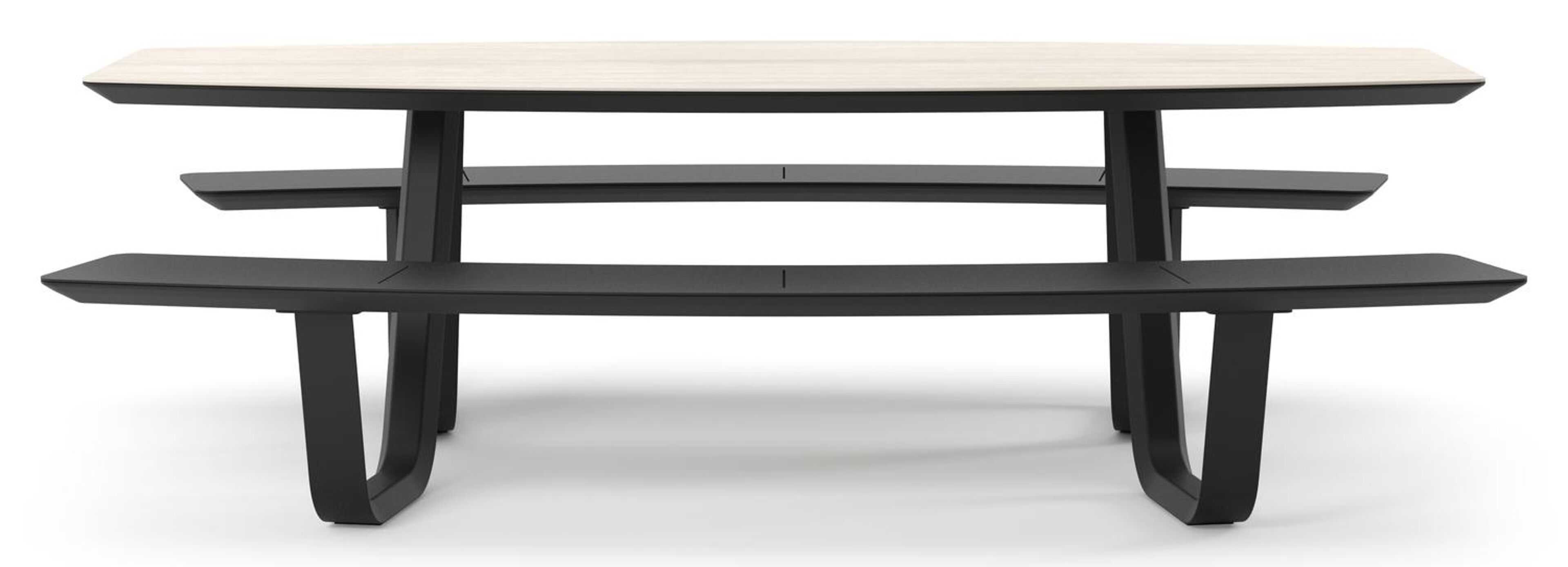 Forno picknicktafel bootvorm in zwart aluminium en volkeramiek Travertino Bianco - L 240 x B 181 x H 72 cm