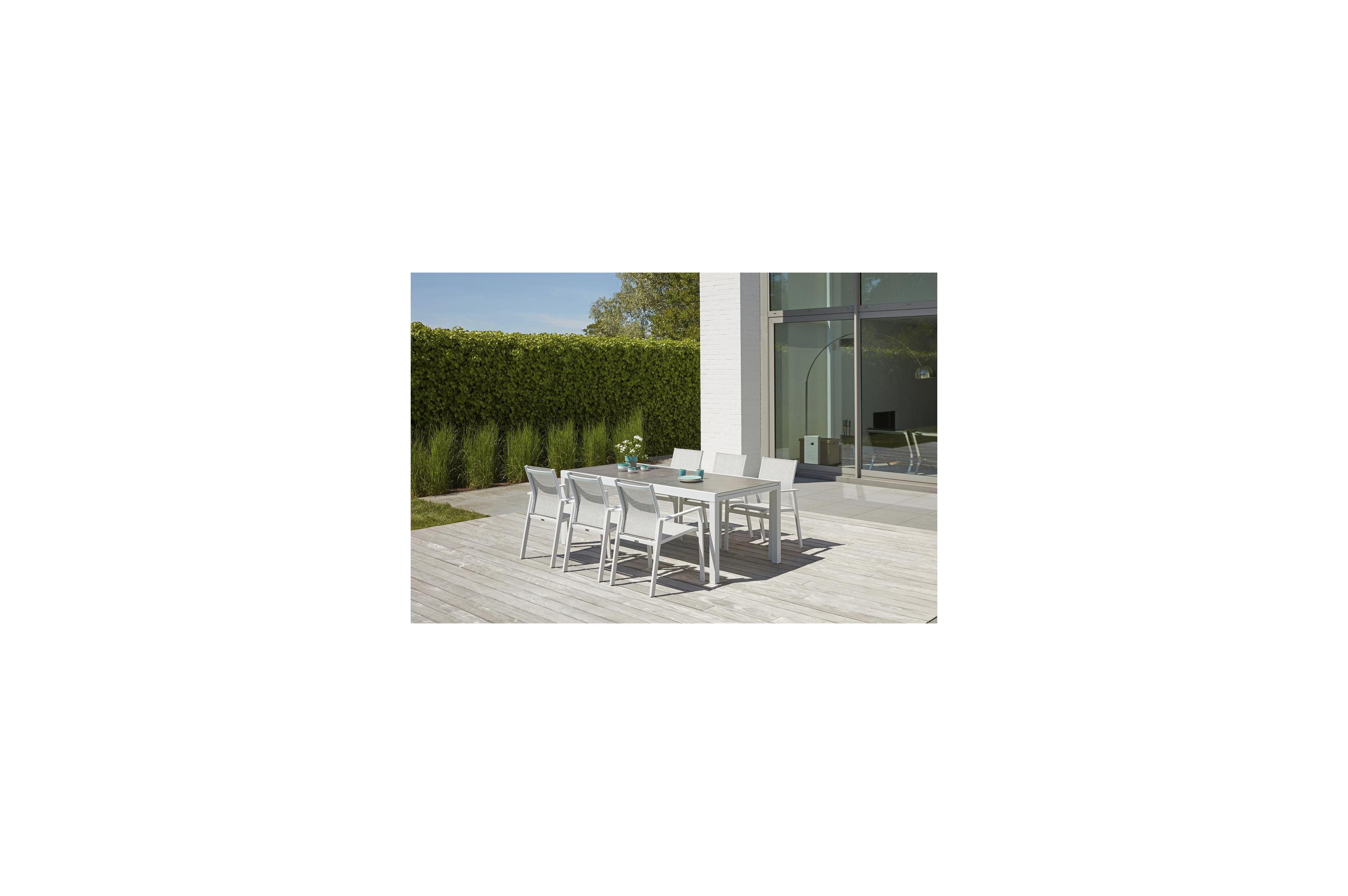 Chaise de jardin empilable Bahia in aluminium blanc et textilène gris