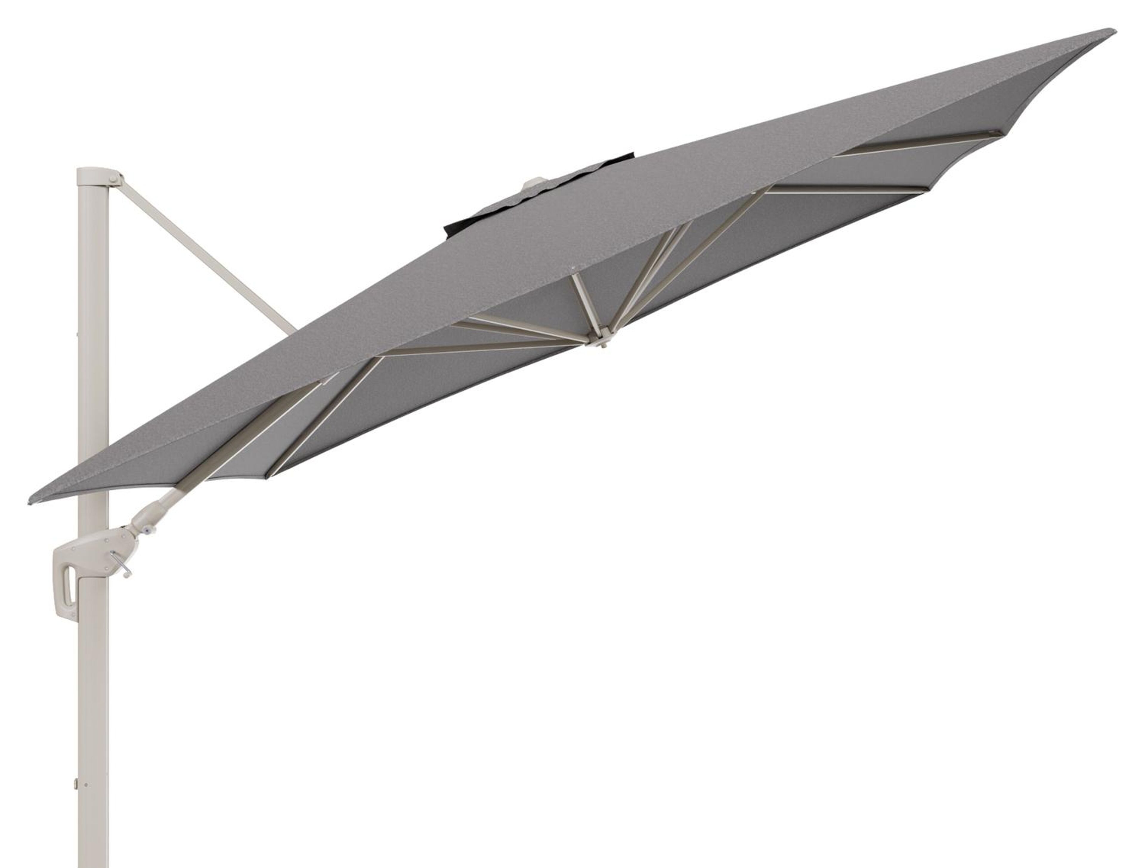 Minore zweefparasol met tiltfunctie in beige aluminium en Chartres Drizzle All Weather Sunbrella® Luxe parasoldoek - L1: 350 x L2: 350 cm (zonder voet) (zonder voet)