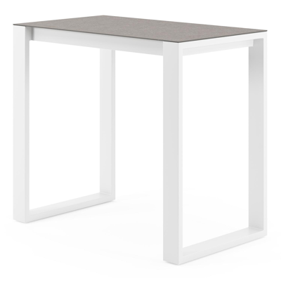 Table de bar Verato en aluminium blanc et céramique pleine Wulong - Lg. 120 x Lrg. 70 x Haut. 105 cm