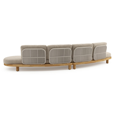 Donato loungebank in teak en beige verticaal geweven ronde rope met all weather cosytica Bora Jungle kussen