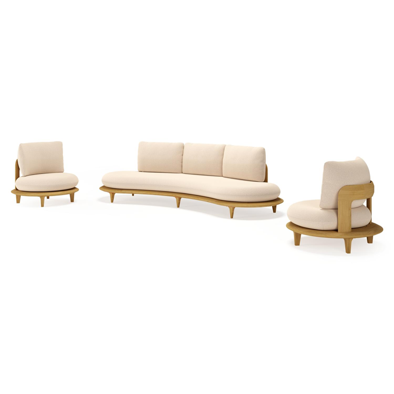 Bomero loungeset in teak met heritage papyrus all weather sunbrella® luxe kussen