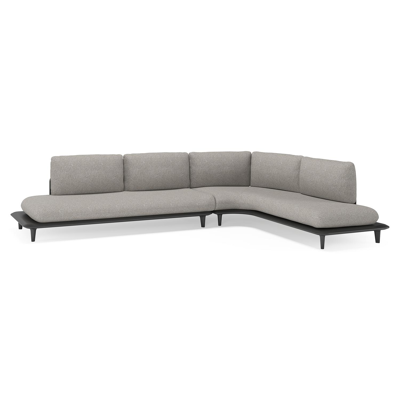 Bomero loungehoek in zwart aluminium met tundra charcoal all weather sunbrella® luxe kussen