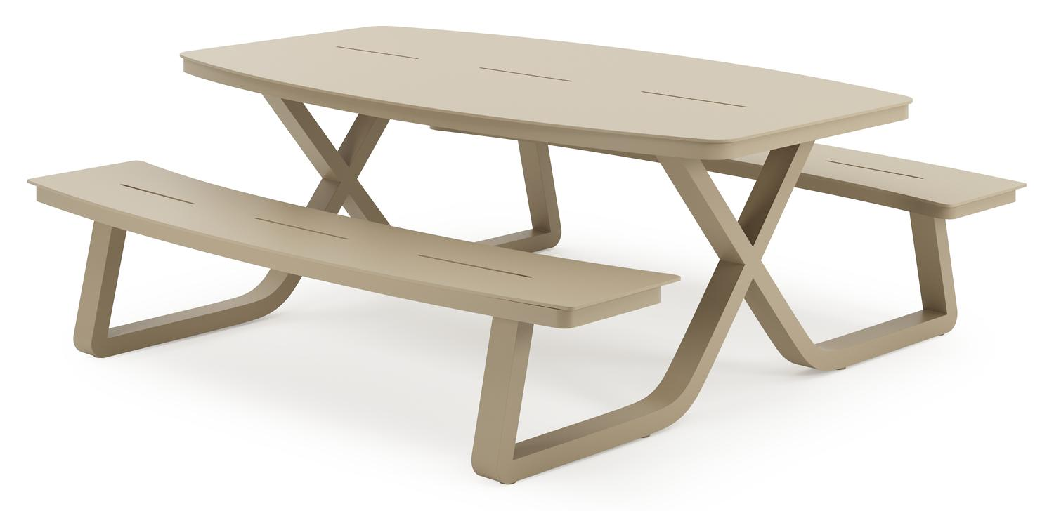 Alora picknicktafel rond in beige aluminium - L 200 x B 214 x H 74 cm