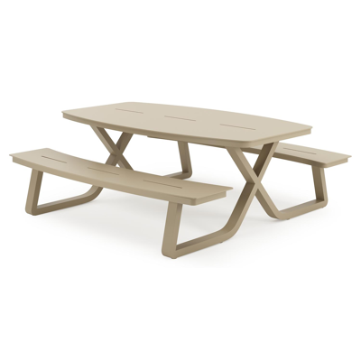 Alora picknicktafel rond in beige aluminium - L 200 x B 214 x H 74 cm