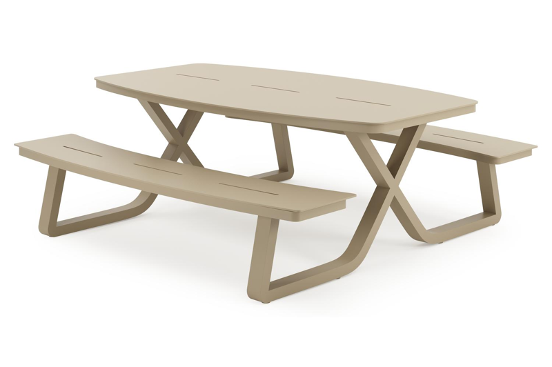 Alora picknicktafel rond in beige aluminium - L 200 x B 214 x H 74 cm