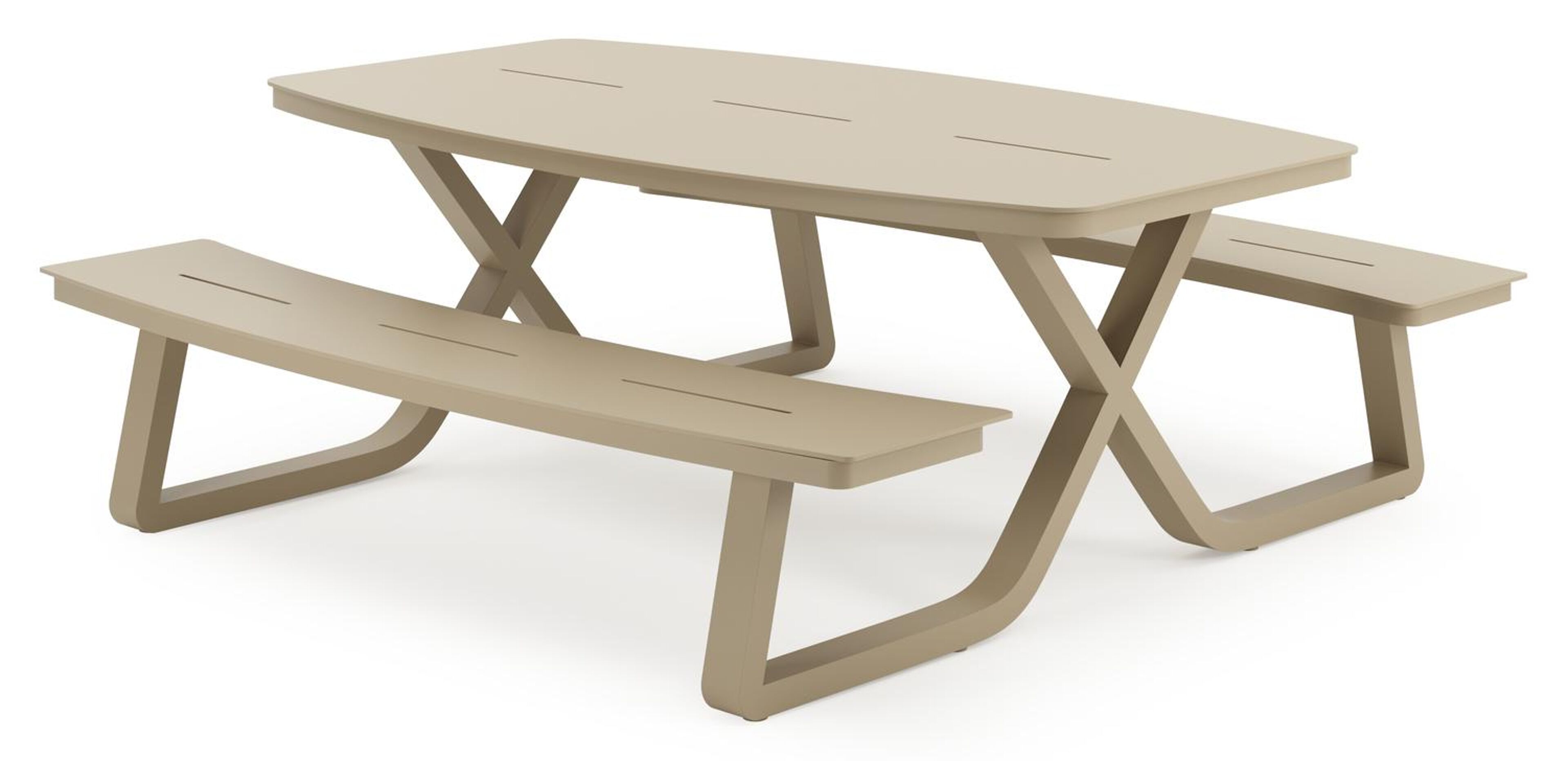 Table de pique-nique ronde Alora en aluminium beige - Lg. 200 x Lrg. 214 x Haut. 74 cm