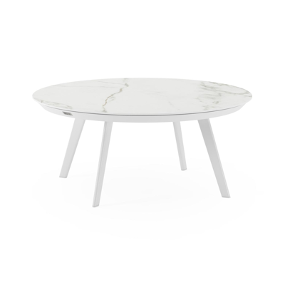 Table basse Rondo en aluminium blanc et céramique pleine calacatta - Dia. 85 X H 35 cm