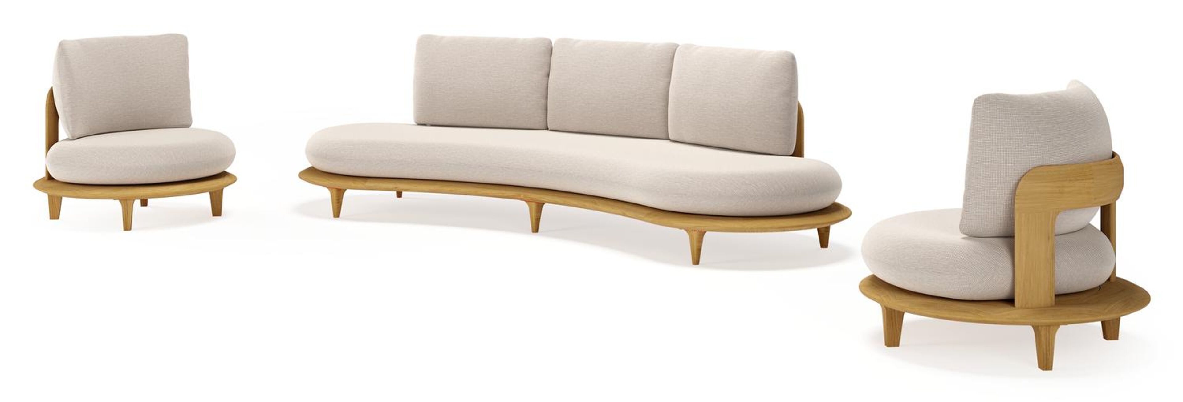 Bomero loungeset in teak met slow farafra all weather sunbrella® luxe kussen