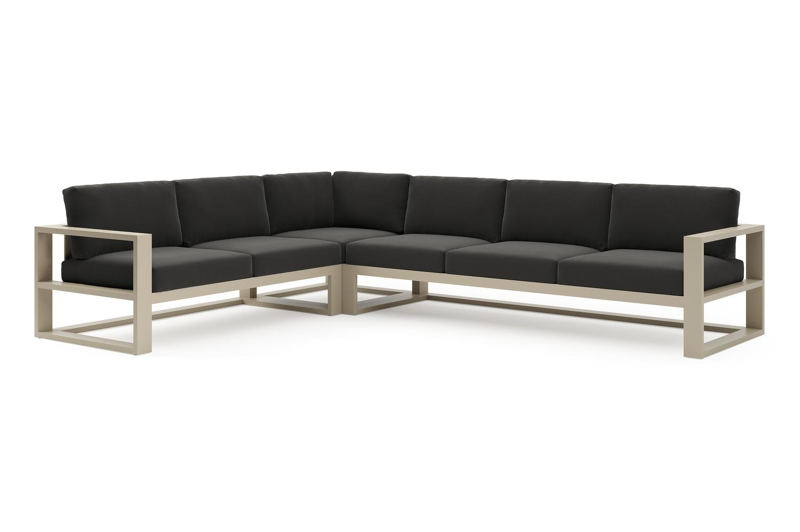 Verato loungehoek in beige aluminium met natte sooty all weather sunbrella® luxe kussen